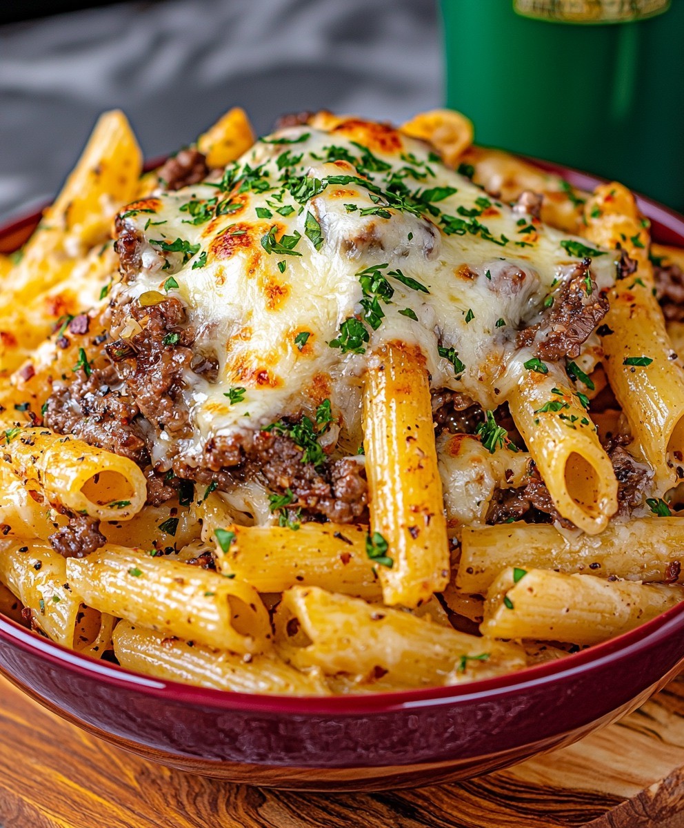 Cheesy Baked Rigatoni with Ground Beef - SATNEY