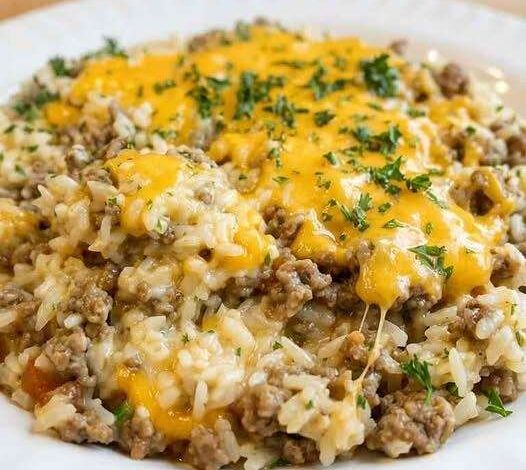 Cheesy Ground Beef & Rice Casserole