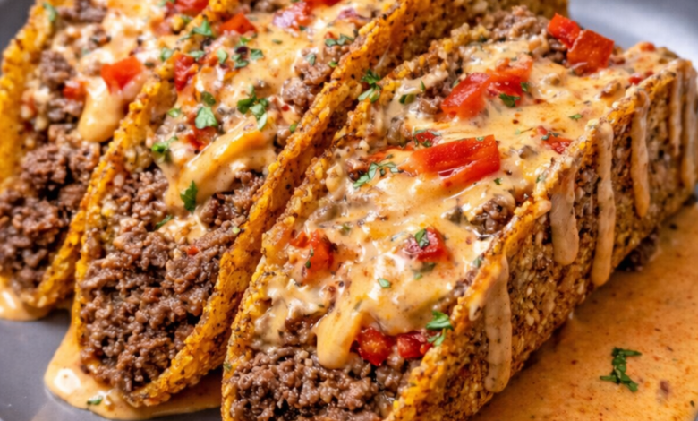 Cheesy Rotel Beef Tacos