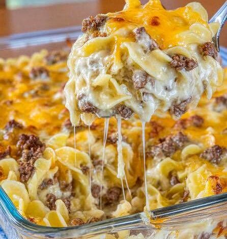 Creamy Sour Cream Beef Noodle Casserole