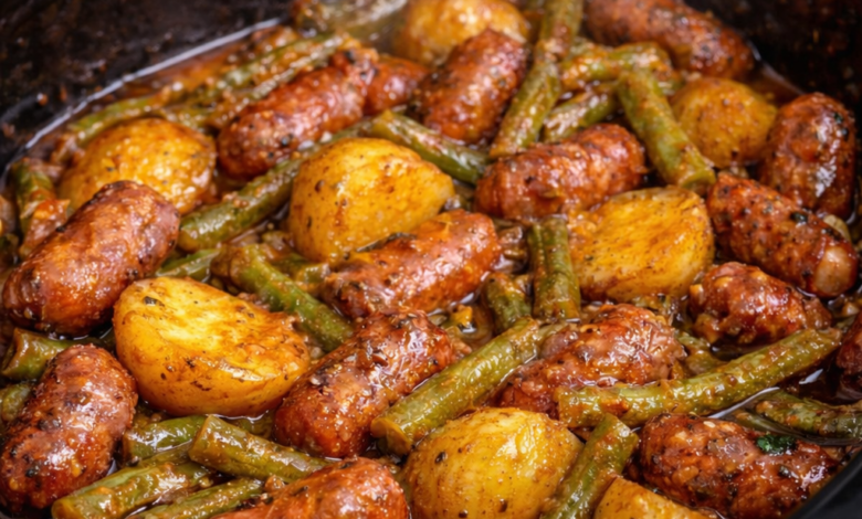 Crockpot Smokies with Beans and Potatoes