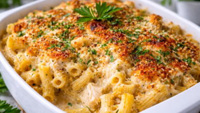 Garlic Parmesan Chicken Pasta Bake