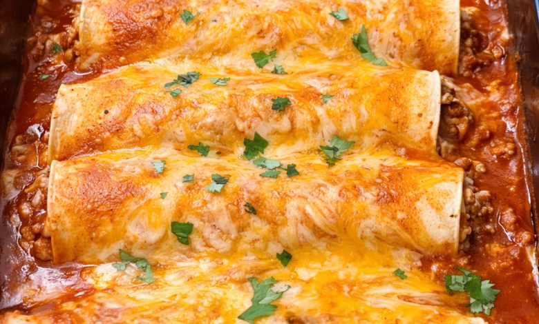 Homemade Beef Enchiladas with Red Sauce
