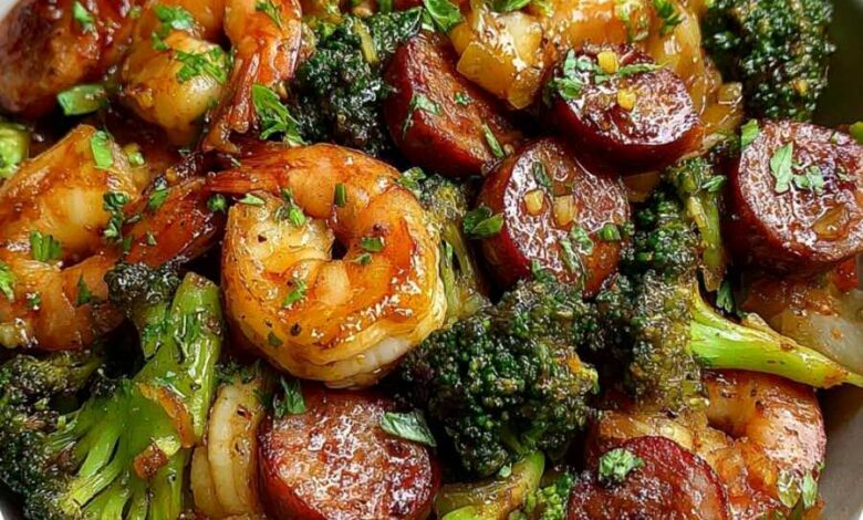 Honey Garlic Shrimp Sausage Broccoli