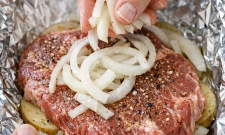 Oven Baked Beef & Onion Foil Packet