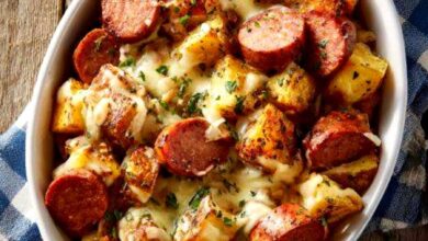 Oven-Baked Cheesy Sausage and Potato Bake