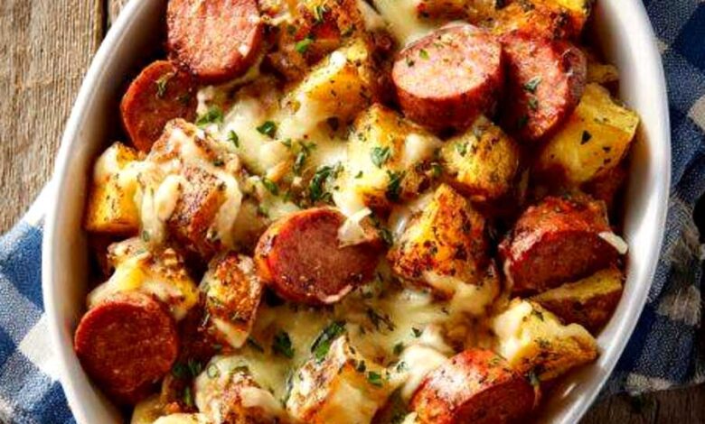 Oven-Baked Cheesy Sausage and Potato Bake