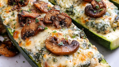 Spinach Mushroom Ricotta Stuffed Zucchini Boats Recipe