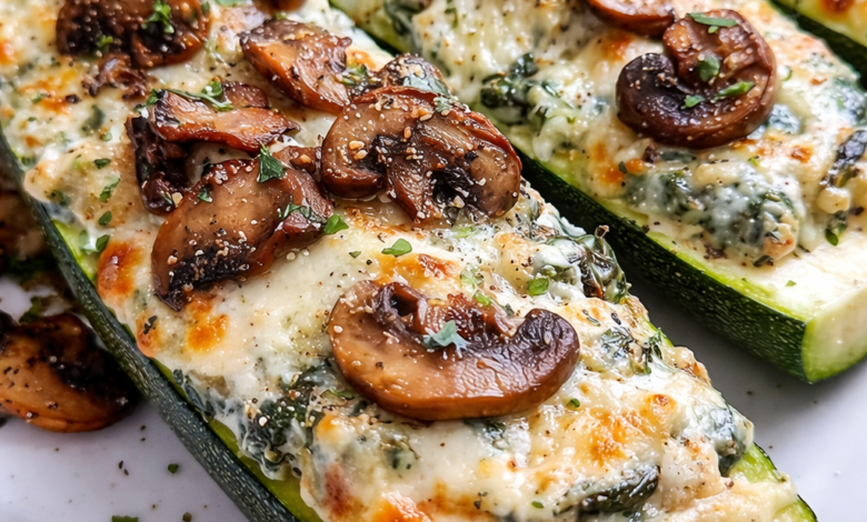 Spinach Mushroom Ricotta Stuffed Zucchini Boats Recipe