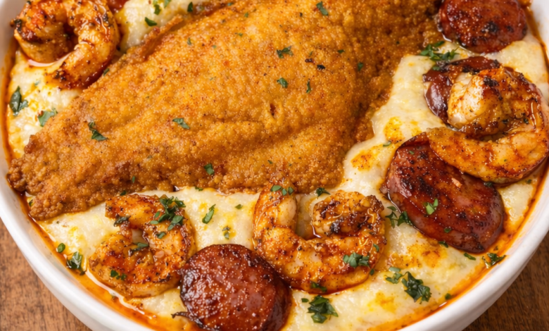 Cajun Catfish Shrimp and Grits with Honey Butter