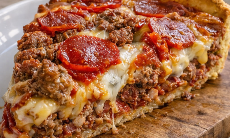 Deep Hamburger Beef Sausage and Pepperoni Pie